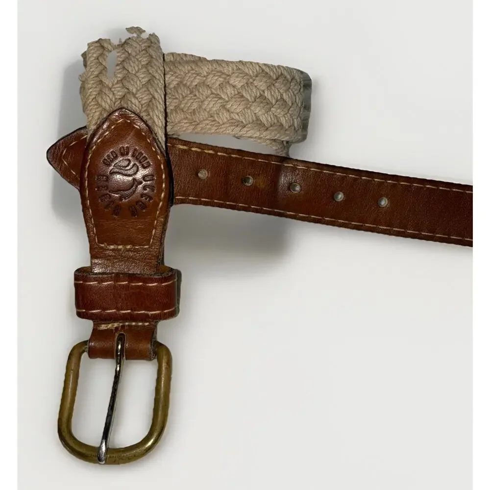 Ocean Rider Mens Leather Canvas Fishing Brass Buckle Belt Preppy Sporty Sz 40